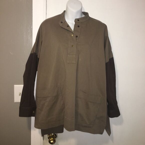 TOME Army Brown Twill Utility Longsleeve Overshirt - Picture 1 of 4